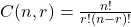 C(n, r) = \frac{n!}{r!(n-r)!}