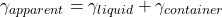 \gamma_{apparent} = \gamma_{liquid} + \gamma_{container}