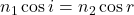  n_1 \cos i = n_2 \cos r 