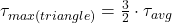  \tau_{max(triangle)} = \frac{3}{2} \cdot \tau_{avg} 