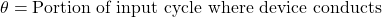  \theta = \text{Portion of input cycle where device conducts} 