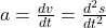  a = \frac{dv}{dt} = \frac{d^2s}{dt^2} 