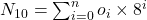 N_{10} = \sum_{i=0}^{n} o_i \times 8^i 