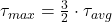  \tau_{max} = \frac{3}{2} \cdot \tau_{avg} 