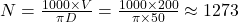 N = \frac{1000 \times V}{\pi D} = \frac{1000 \times 200}{\pi \times 50} \approx 1273