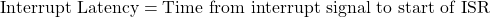 \text{Interrupt Latency} = \text{Time from interrupt signal to start of ISR}