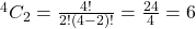 {}^4C_2 = \frac{4!}{2!(4 - 2)!} = \frac{24}{4} = 6