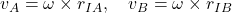 v_A = \omega \times r_{IA} , \quad v_B = \omega \times r_{IB} 
