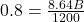  0.8 = \frac{8.64B}{1200} 