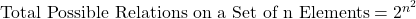 \text{Total Possible Relations on a Set of n Elements} = 2^{n^2}