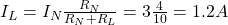 I_L = I_N &times; \frac{R_N}{R_N + R_L} = 3 &times; \frac{4}{10} = 1.2A