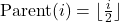  \text{Parent}(i) = \lfloor \frac{i}{2} \rfloor 