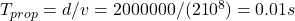 T_{prop} = d/v = 2000000 / (2 × 10^8) = 0.01 s